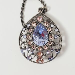 ANNE KOPLIK 18" Silver Tone Vintage Cocktail Necklace Dainty Blue Pink Sparkle